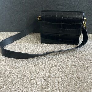 JW PEI Black Croc-Embossed Crossbody Bag